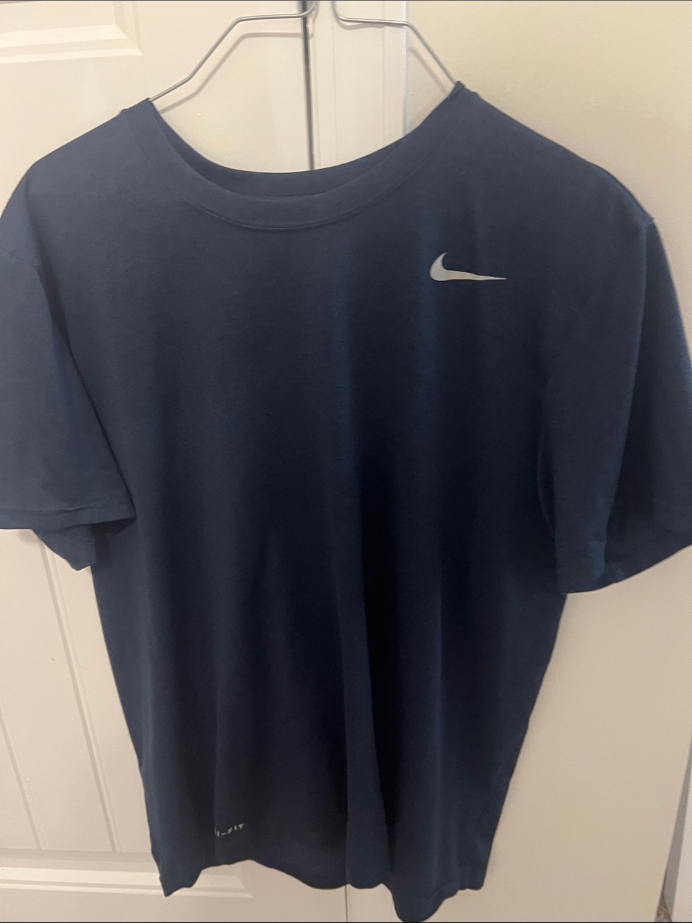 Nike Navy Short Sleeve Sports Tee with White Swoosh